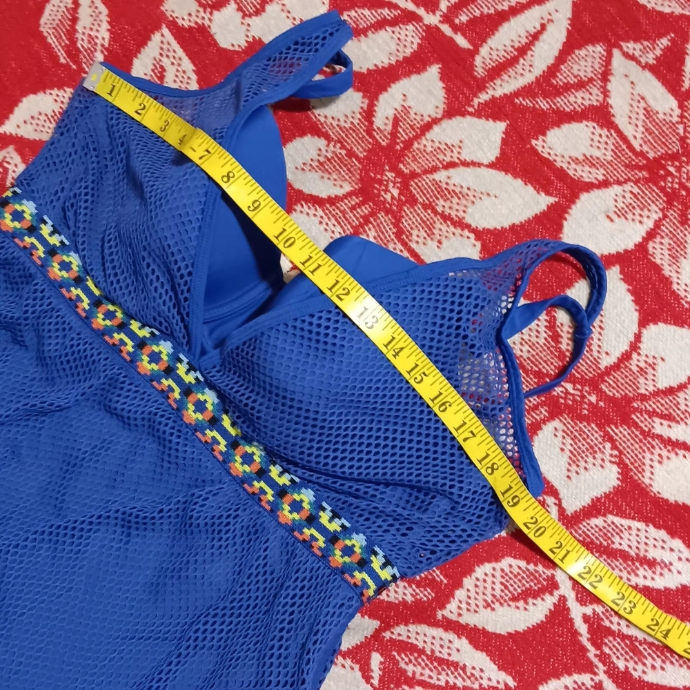 Lane Bryant By Casique Aztec Mesh Swim Suit Blue Sz40C One Piece - Picture 12 of 13